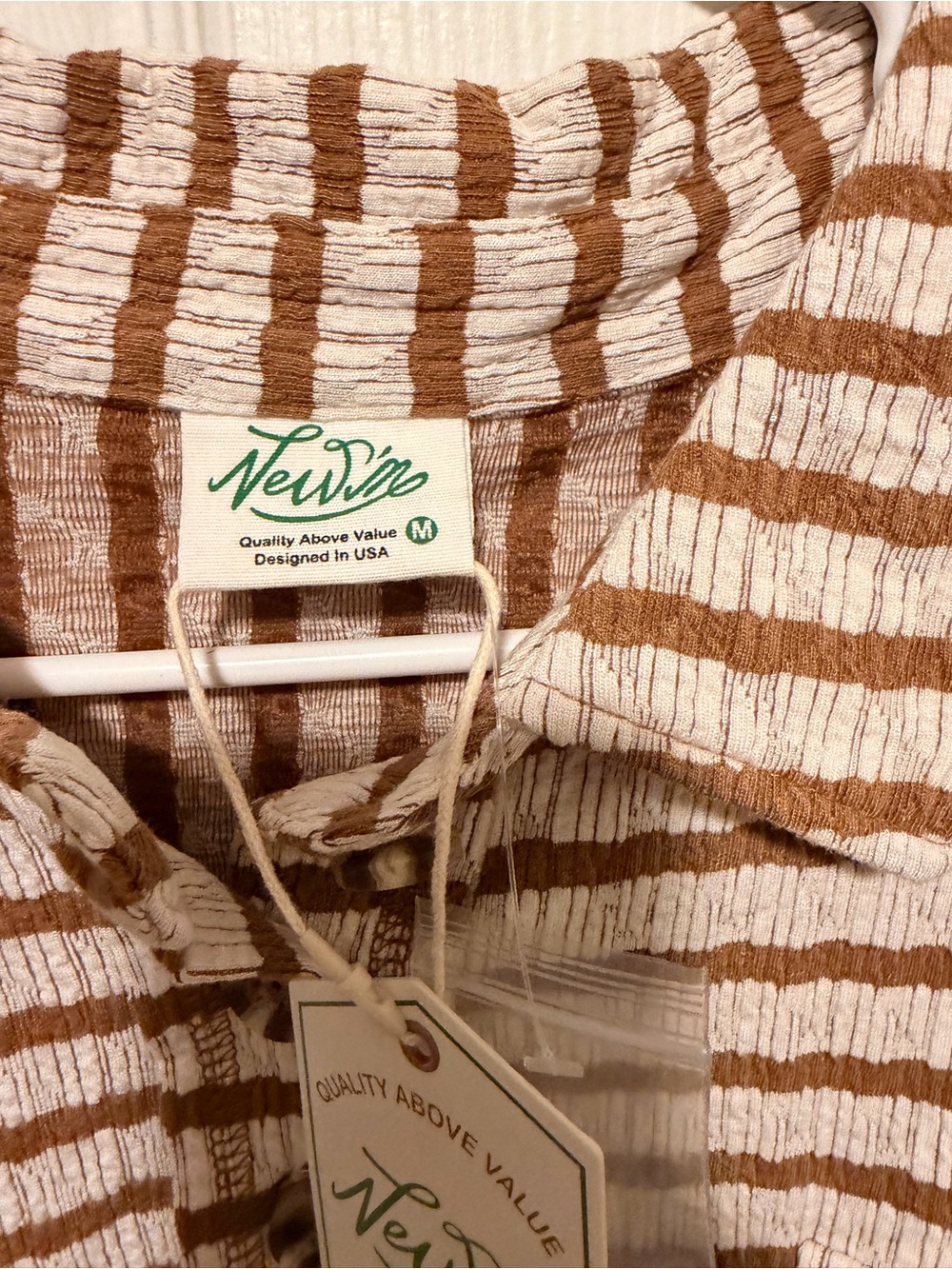Women’s Striped Long-Sleeve Shirt - Brown & White - Picture 3 of 4
